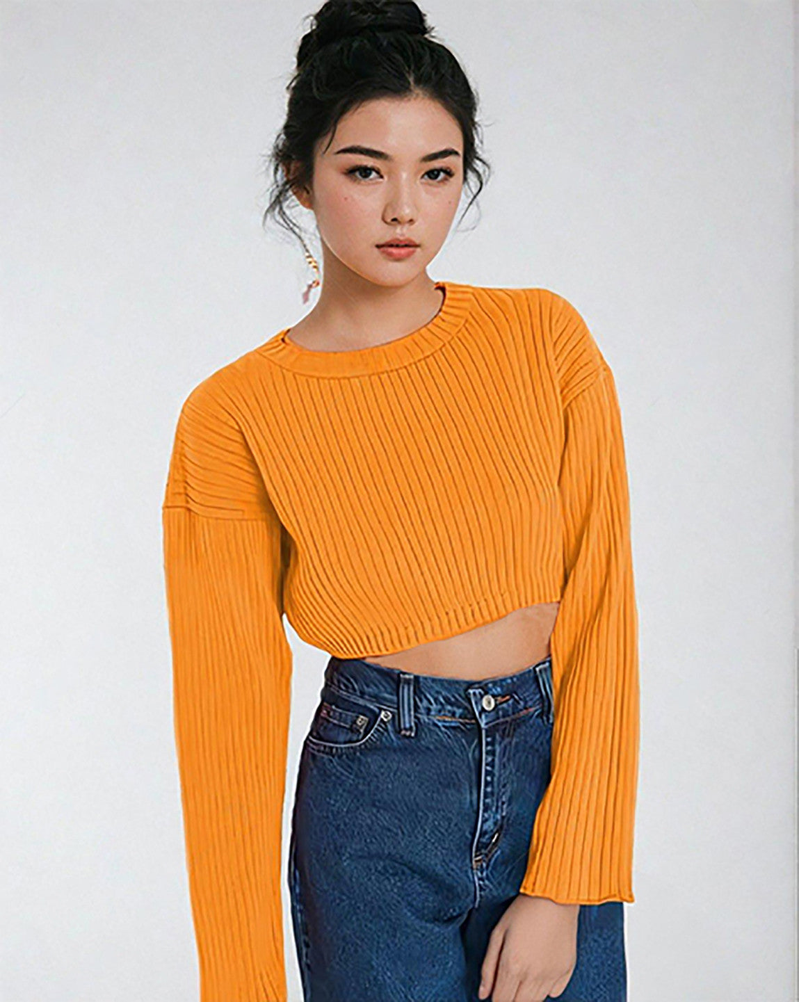 KOTTY Self Design Round Neck Casual Women Yellow Sweater 