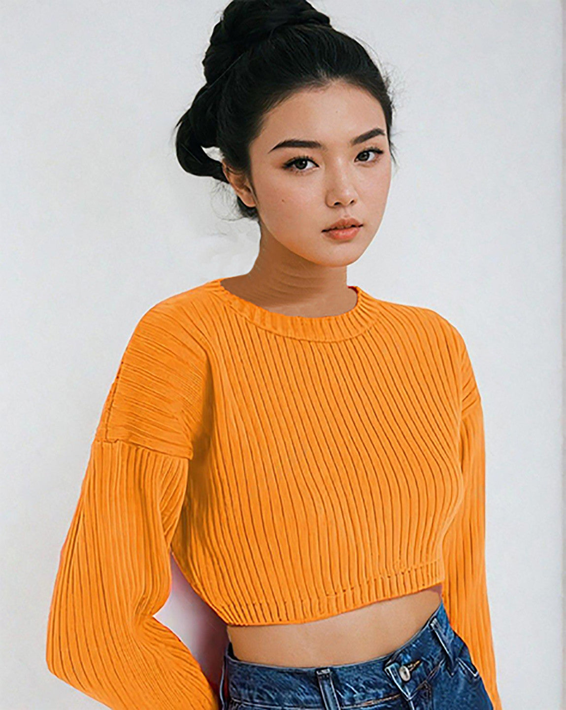 KOTTY Self Design Round Neck Casual Women Yellow Sweater 