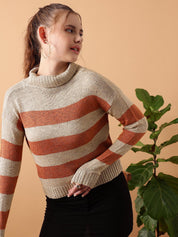 KOTTY Striped Round Neck Casual Women Multicolor Sweater 