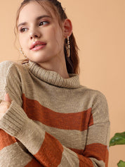 KOTTY Striped Round Neck Casual Women Multicolor Sweater 