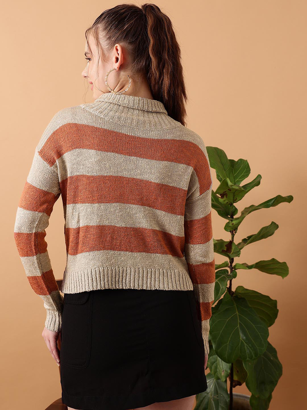 KOTTY Striped Round Neck Casual Women Multicolor Sweater 