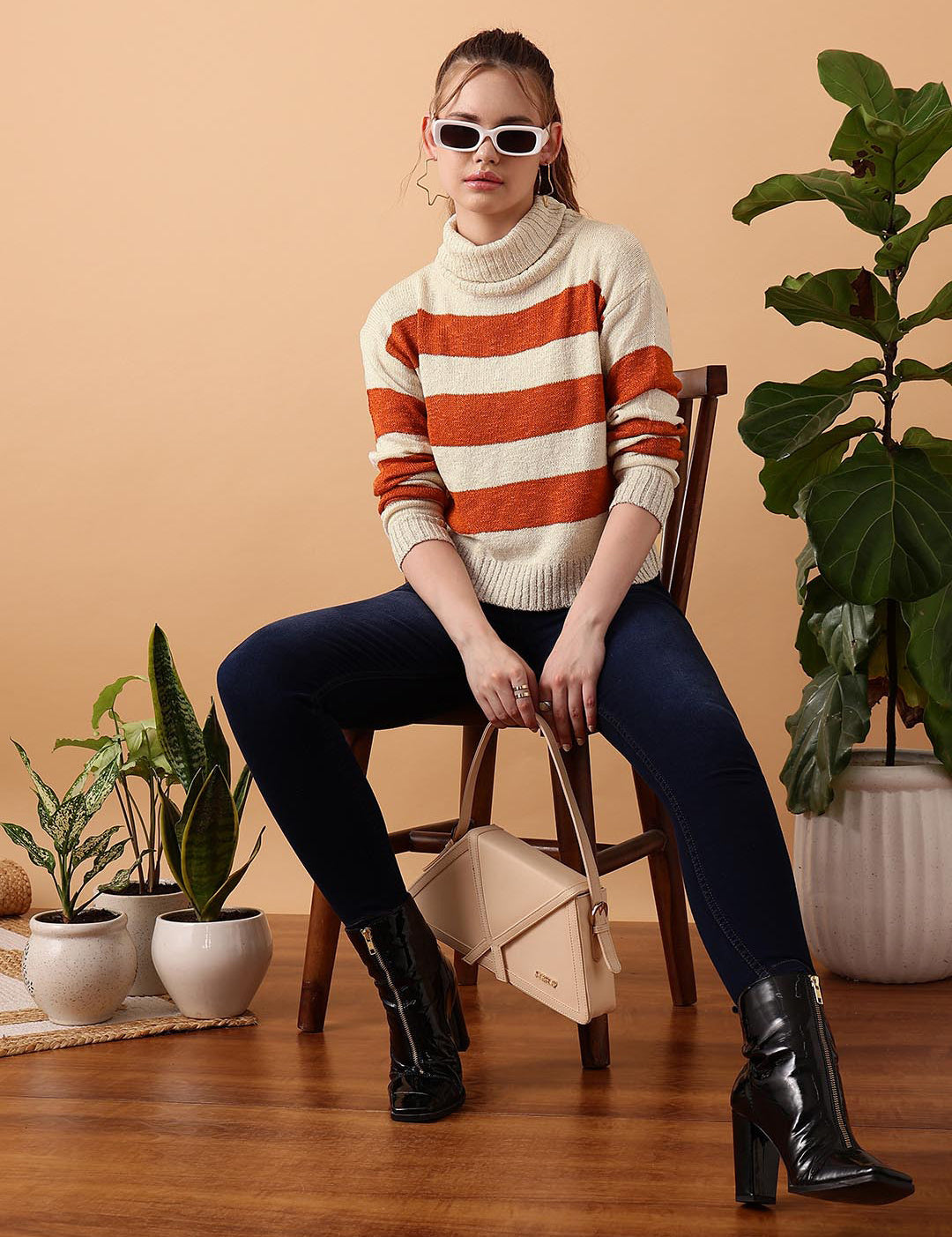 KOTTY Striped Round Neck Casual Women Multicolor Sweater 