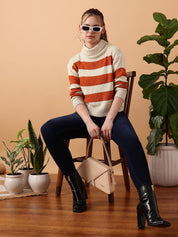 KOTTY Striped Round Neck Casual Women Multicolor Sweater 