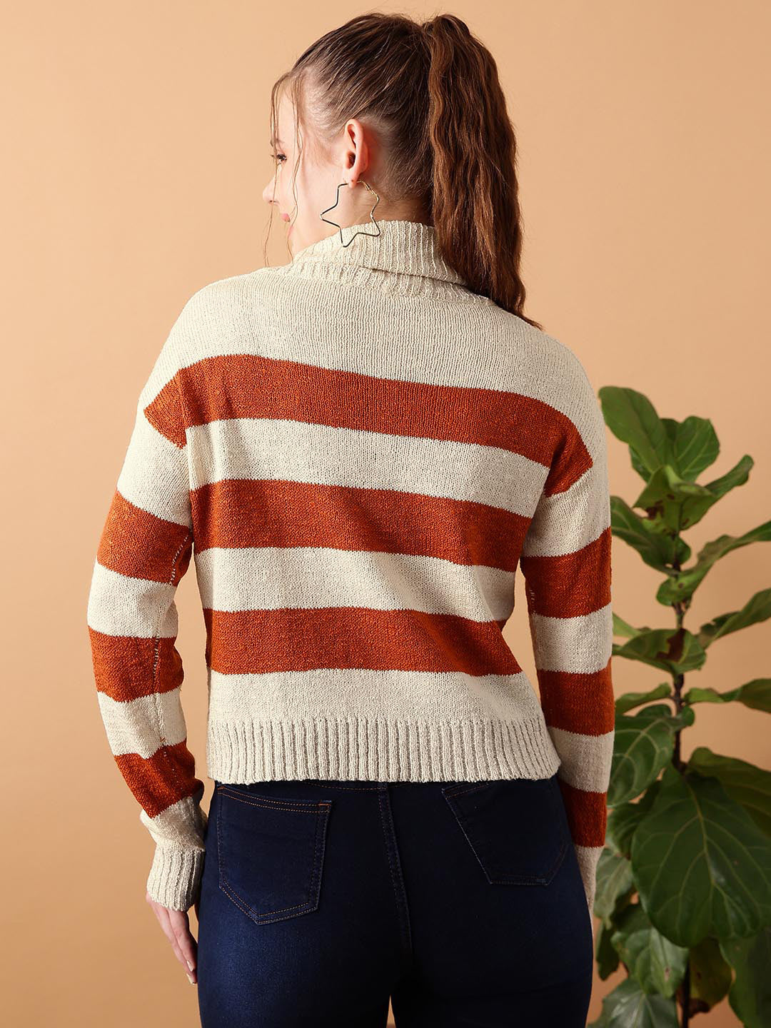 KOTTY Striped Round Neck Casual Women Multicolor Sweater 