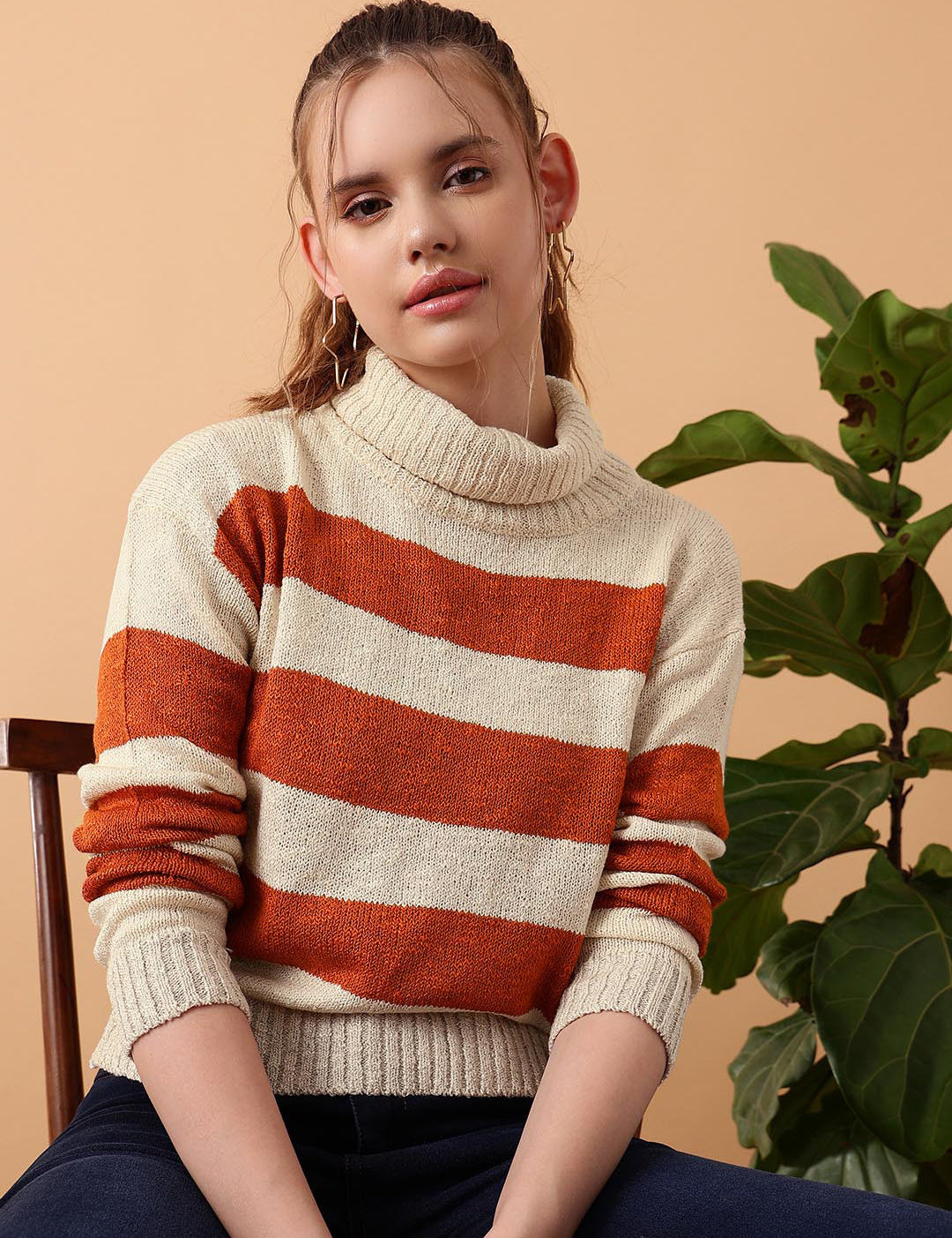 KOTTY Striped Round Neck Casual Women Multicolor Sweater 
