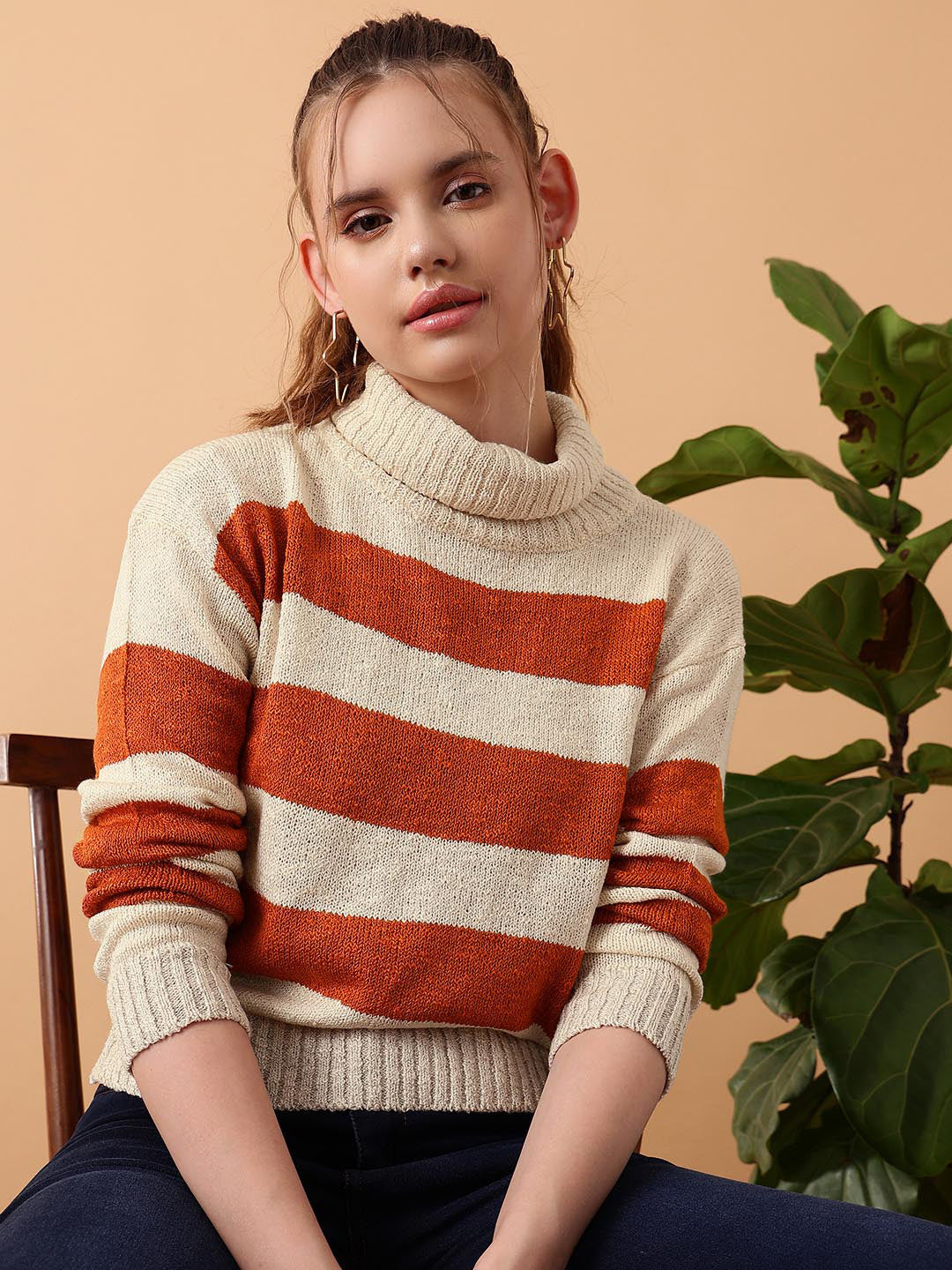 KOTTY Striped Round Neck Casual Women Multicolor Sweater 