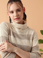 KOTTY Striped Round Neck Casual Women Multicolor Sweater 