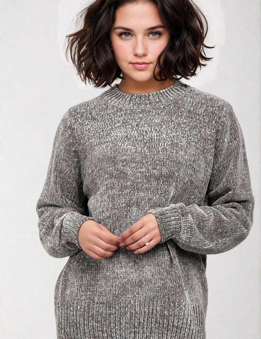 KOTTY Self Design High Neck Casual Women Grey Sweater 