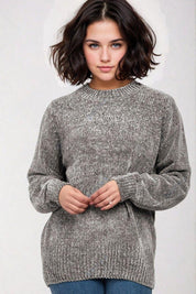 KOTTY Self Design High Neck Casual Women Grey Sweater 