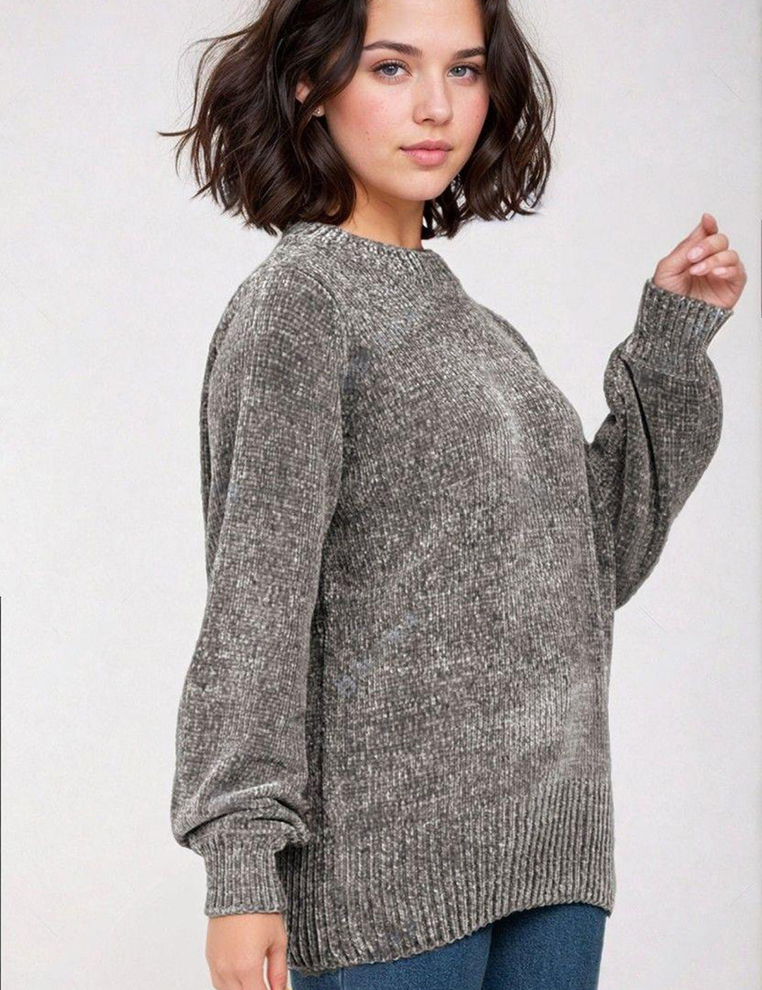 KOTTY Self Design High Neck Casual Women Grey Sweater 