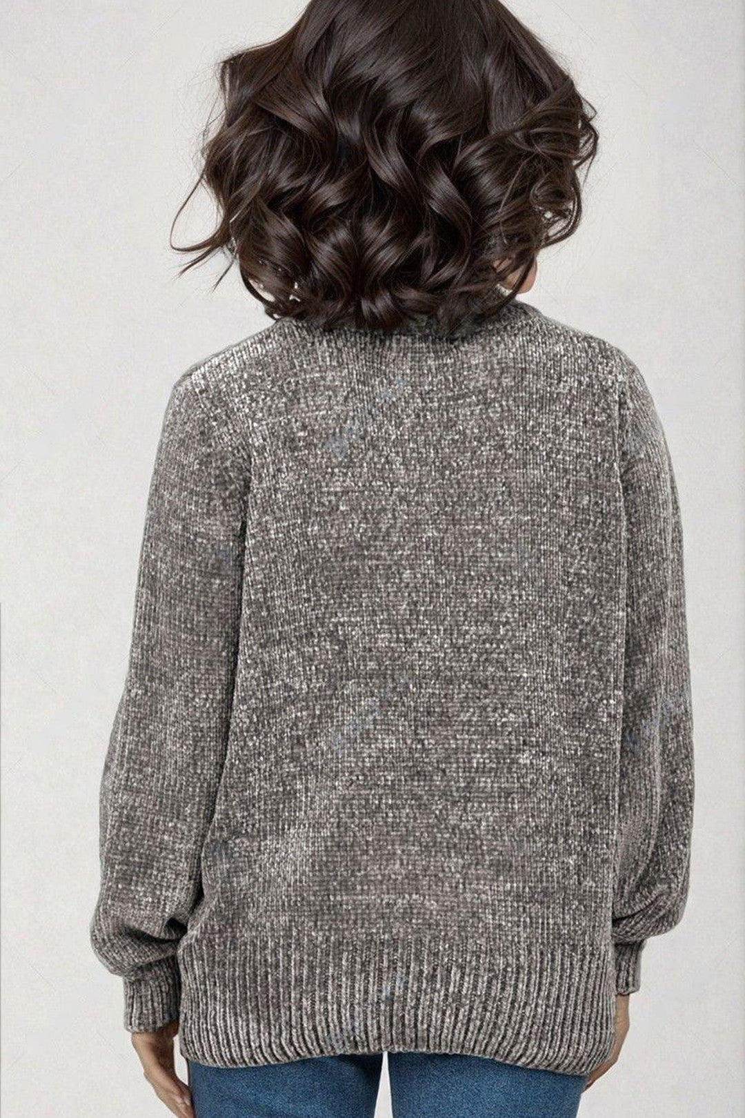 KOTTY Self Design High Neck Casual Women Grey Sweater 