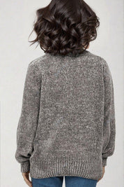 KOTTY Self Design High Neck Casual Women Grey Sweater 