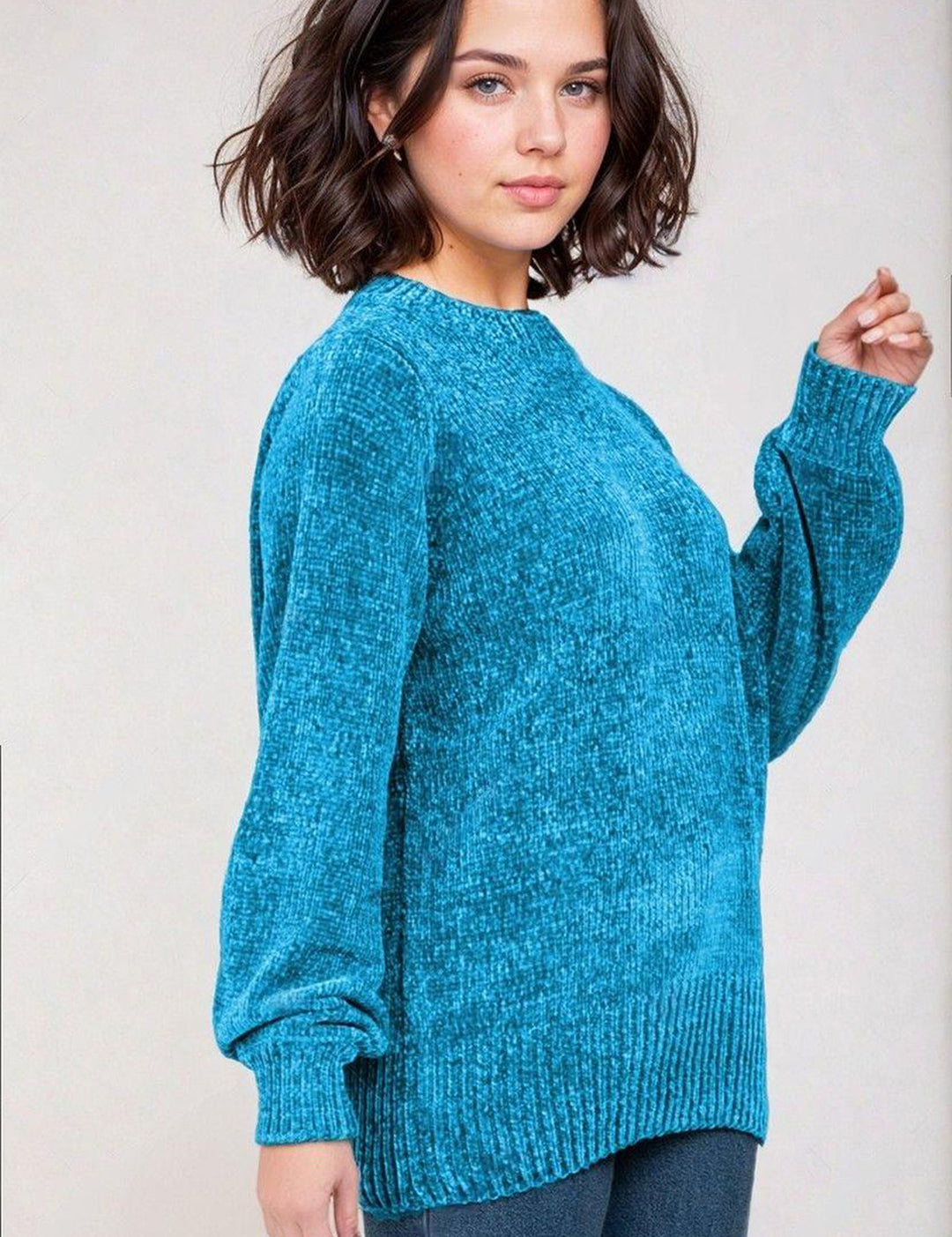 KOTTY Self Design High Neck Casual Women Blue Sweater 