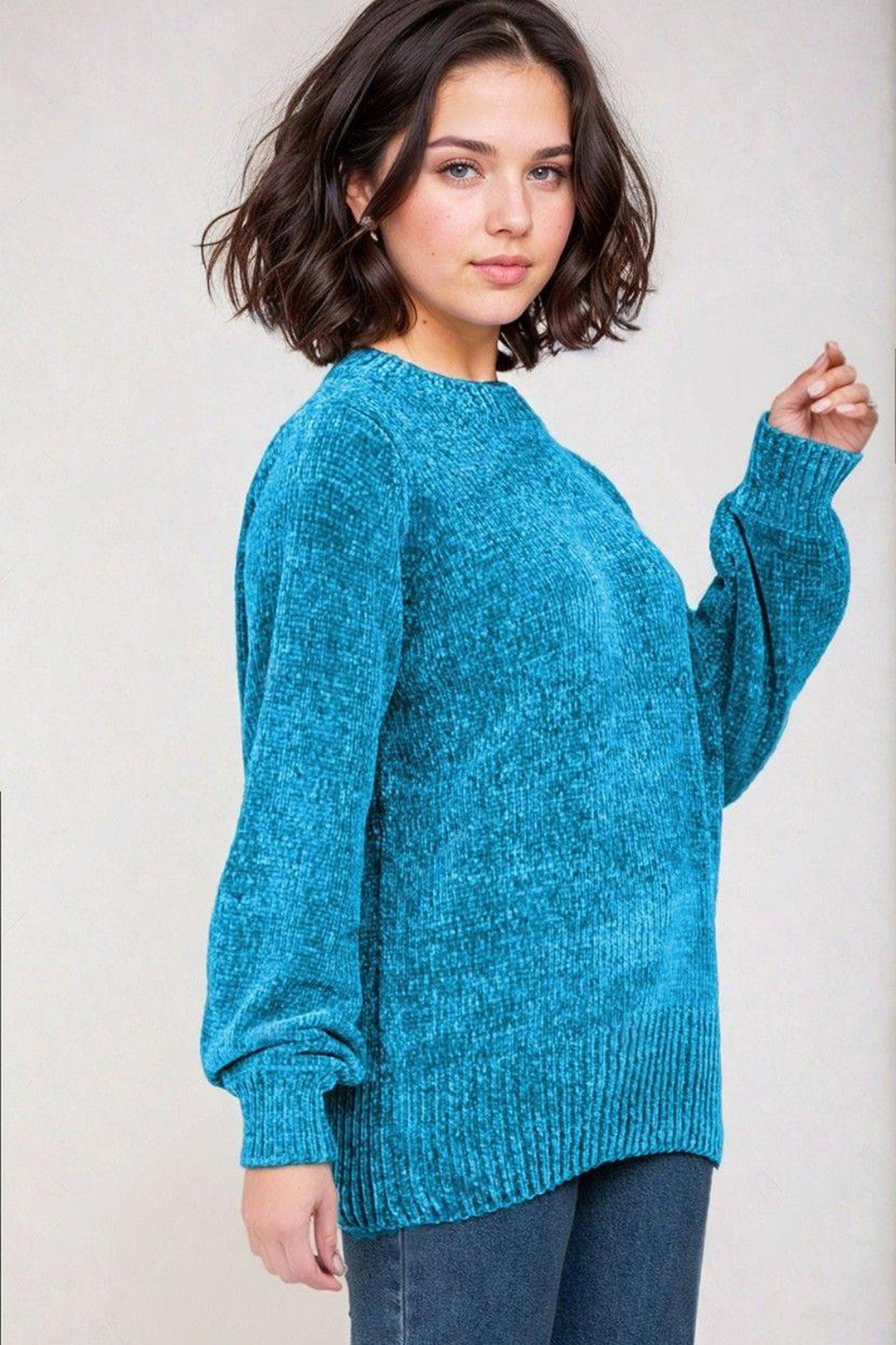 KOTTY Self Design High Neck Casual Women Blue Sweater 