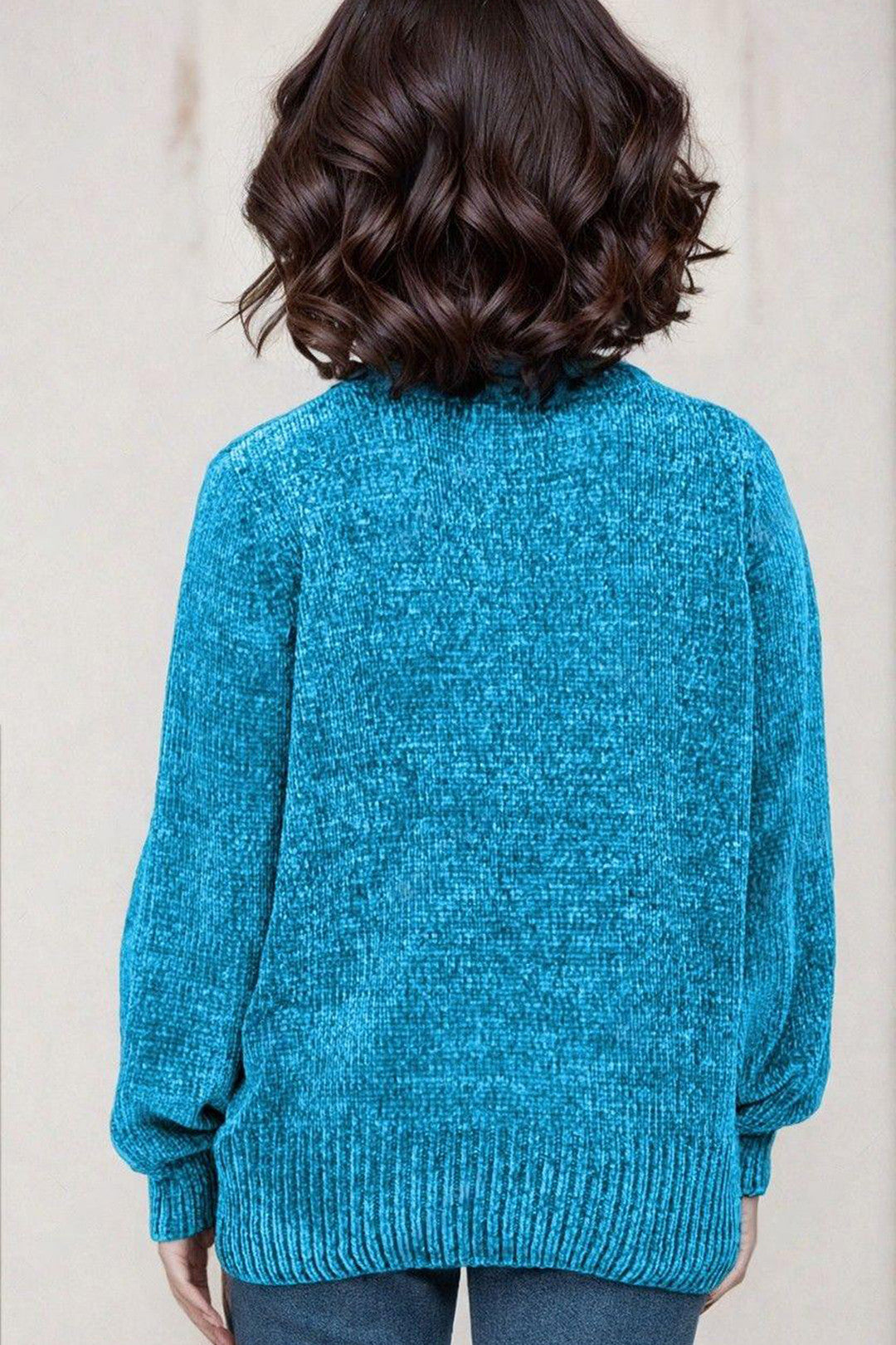 KOTTY Self Design High Neck Casual Women Blue Sweater 