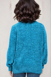 KOTTY Self Design High Neck Casual Women Blue Sweater 