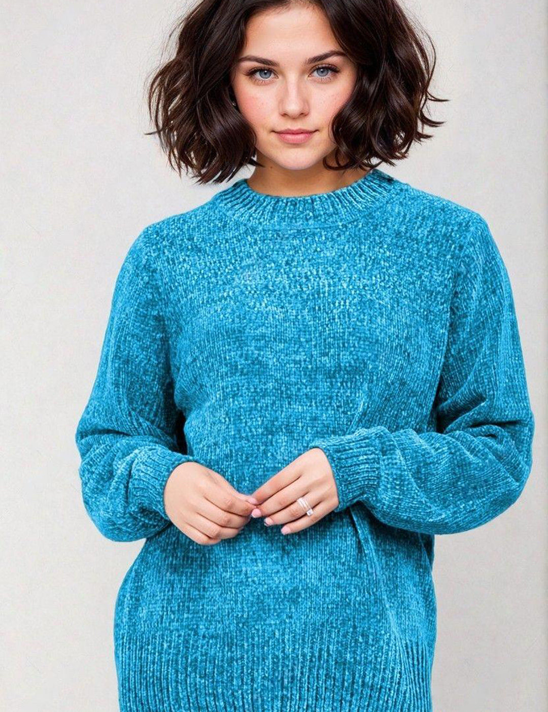 KOTTY Self Design High Neck Casual Women Blue Sweater 