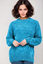 KOTTY Self Design High Neck Casual Women Blue Sweater 