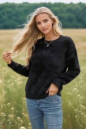 KOTTY Solid, Self Design High Neck Casual Women Black Sweater 