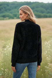 KOTTY Solid, Self Design High Neck Casual Women Black Sweater 