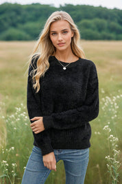 KOTTY Solid, Self Design High Neck Casual Women Black Sweater 
