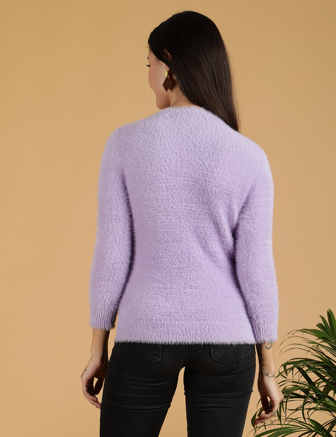KOTTY Self Design Round Neck Casual Women Purple Sweater 