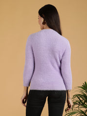 KOTTY Self Design Round Neck Casual Women Purple Sweater 