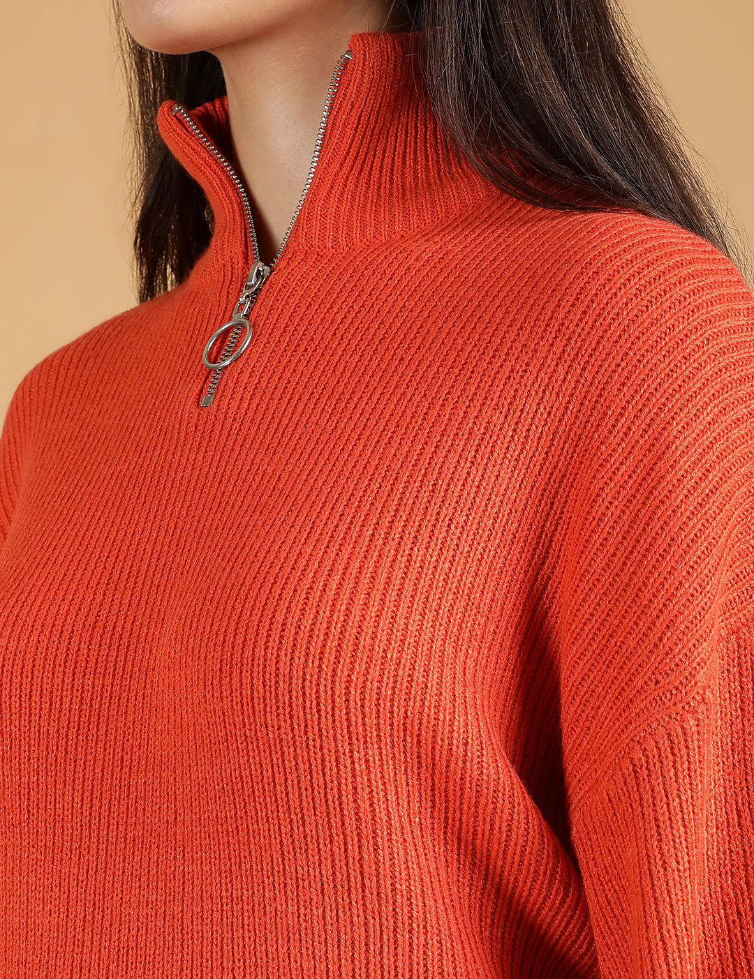 KOTTY Solid Turtle Neck Casual Women Red Sweater 