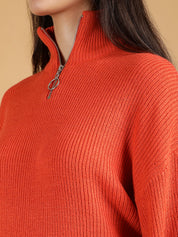 KOTTY Solid Turtle Neck Casual Women Red Sweater 
