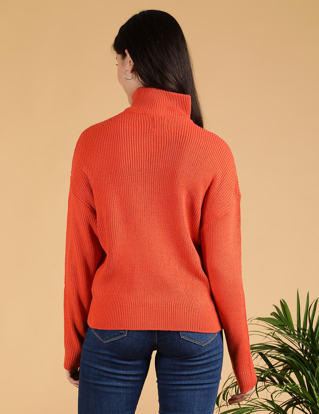 KOTTY Solid Turtle Neck Casual Women Red Sweater 