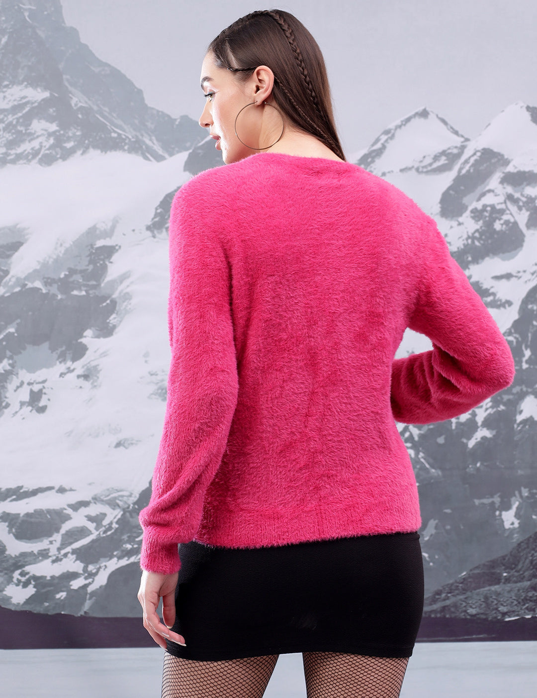 KOTTY Solid Round Neck Casual Women Pink Sweater 