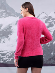 KOTTY Solid Round Neck Casual Women Pink Sweater 