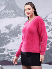 KOTTY Solid Round Neck Casual Women Pink Sweater 
