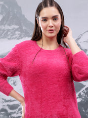 KOTTY Solid Round Neck Casual Women Pink Sweater 