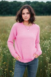 KOTTY Self Design Round Neck Casual Women Pink Sweater 