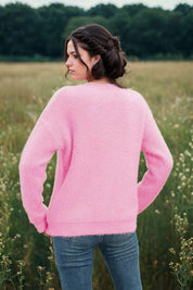 KOTTY Self Design Round Neck Casual Women Pink Sweater 
