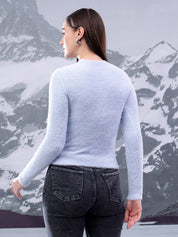 KOTTY Solid Round Neck Casual Women Blue Sweater 