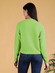 KOTTY Solid Round Neck Casual Women Green Sweater 