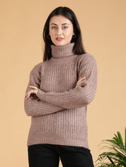 KOTTY Self Design High Neck Casual Women Pink Sweater 