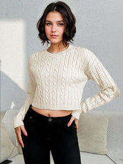 KOTTY Self Design High Neck Casual Women White Sweater 