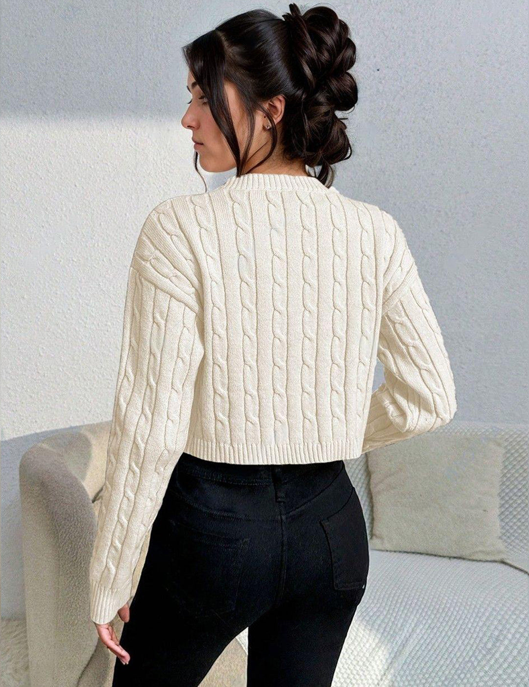 KOTTY Self Design High Neck Casual Women White Sweater 