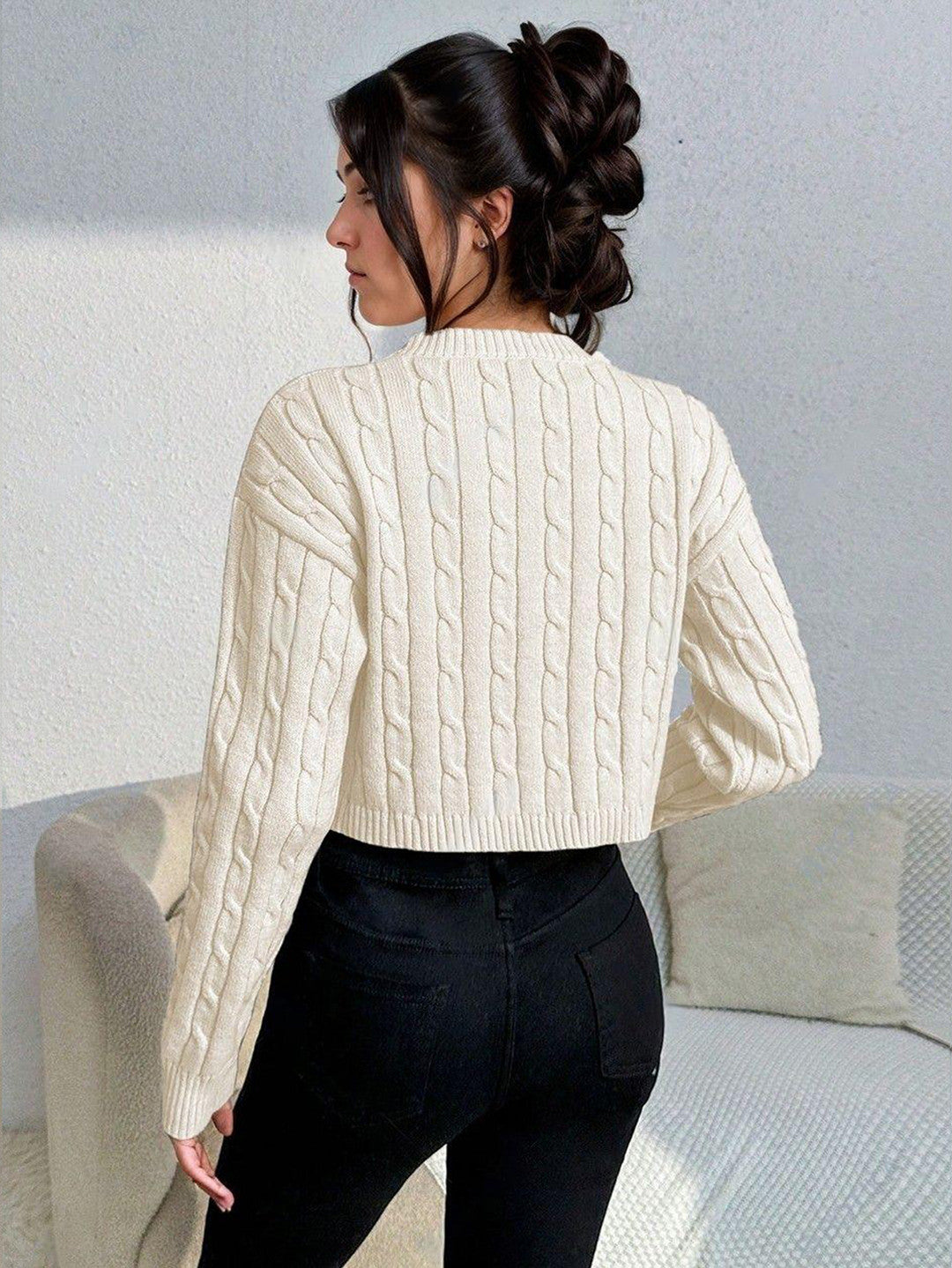 KOTTY Self Design High Neck Casual Women White Sweater 