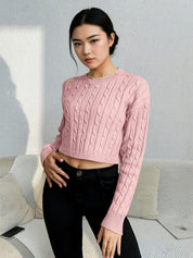 KOTTY Self Design High Neck Casual Women Pink Sweater 