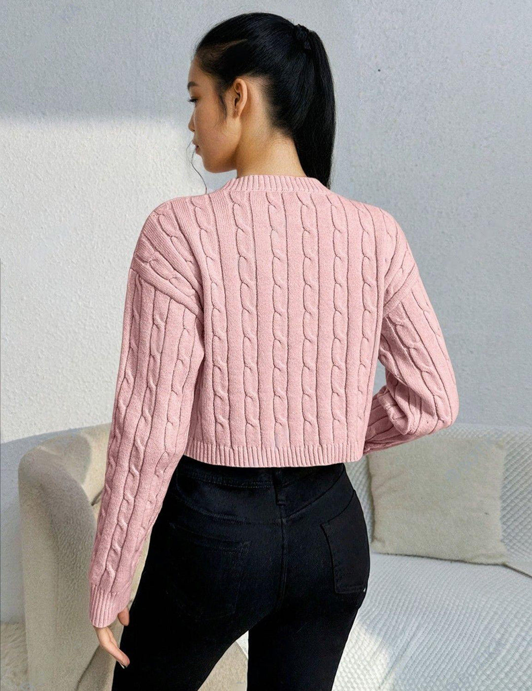 KOTTY Self Design High Neck Casual Women Pink Sweater 