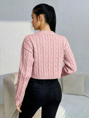 KOTTY Self Design High Neck Casual Women Pink Sweater 