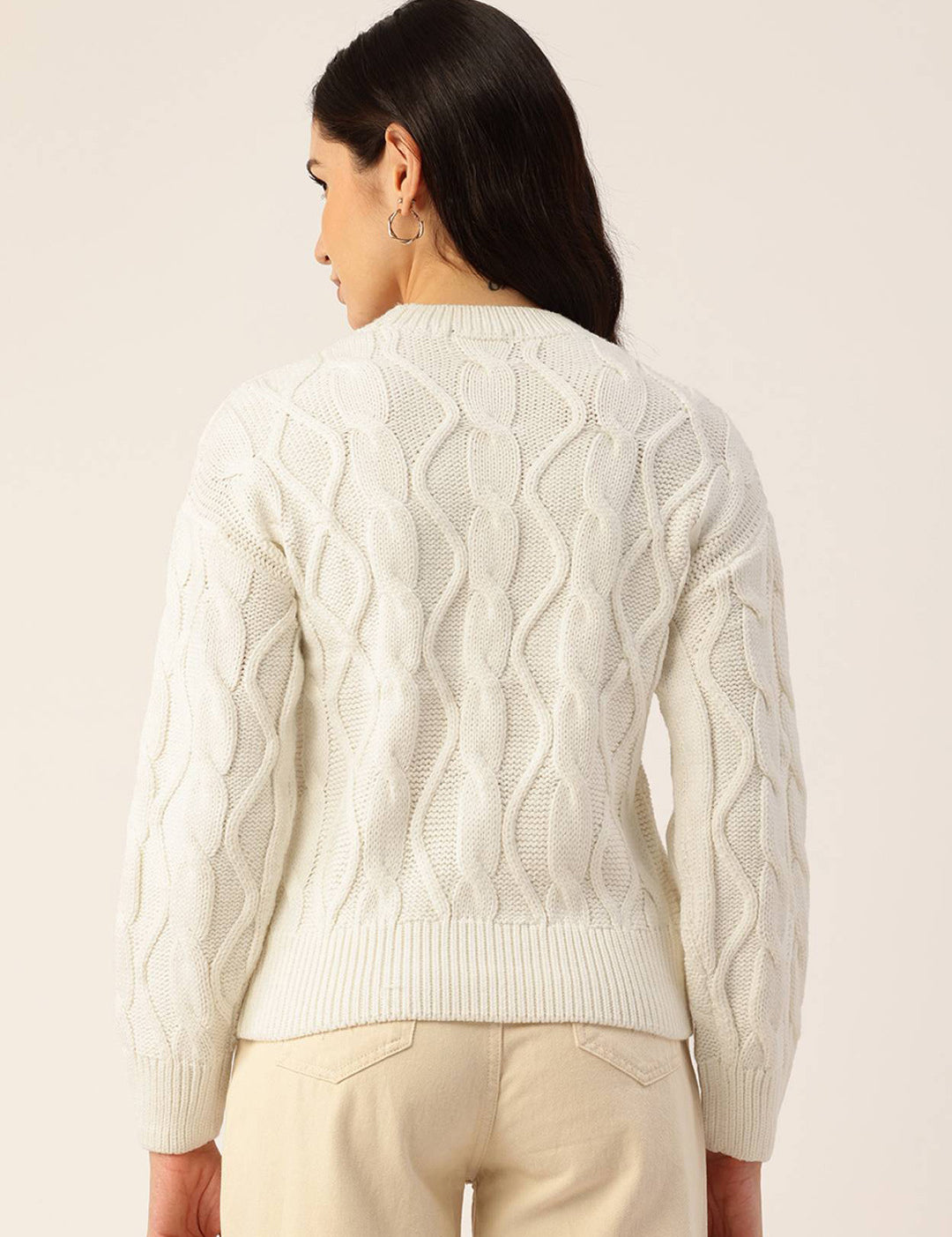 KOTTY Self Design High Neck Casual Women White Sweater 