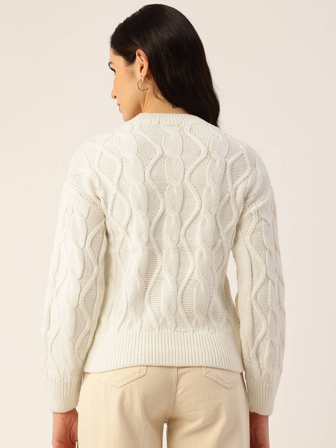KOTTY Self Design High Neck Casual Women White Sweater 