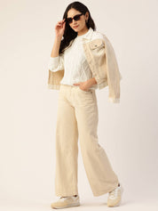 KOTTY Self Design High Neck Casual Women White Sweater 