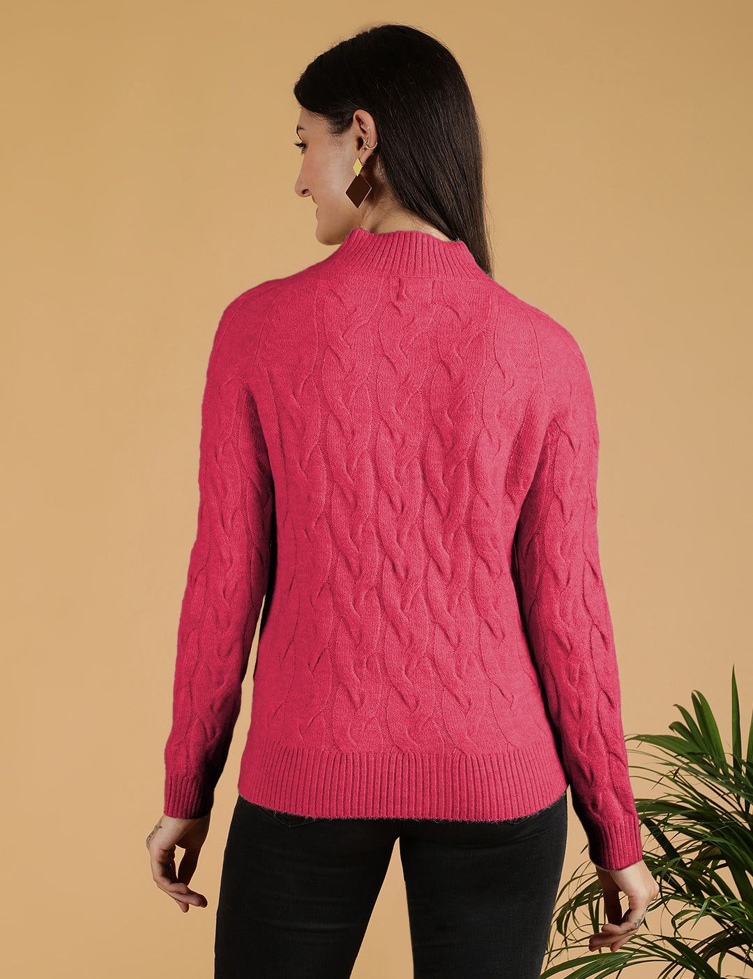 KOTTY Woven Collared Neck Casual Women Red Sweater 