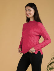 KOTTY Woven Collared Neck Casual Women Red Sweater 
